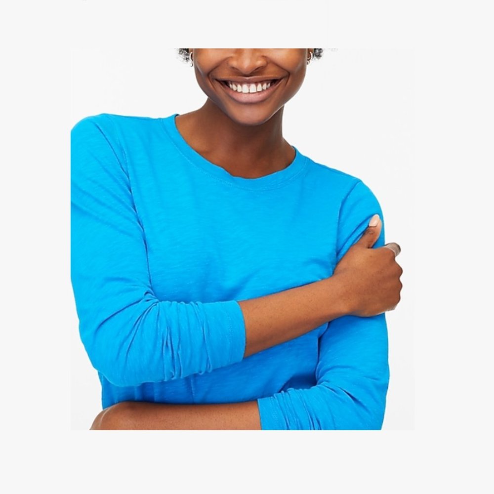 NWT Women Light Blue J.CREW Long-sleeve crewneck girlfriend tee Size L